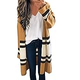 Targogo Damen Herbst Winter Langarm Lose Festival Damen Strickjacke Mode Casual Gestreift Sweater Cardigan Mantel Einzigartig Gemütlich Übergangs Mäntel, khaki, O