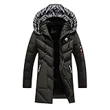 MEITING Herren Steppjacke mit Kapuze Lang Wintermantel Mantel Herren Lang Slim Fit Herrenmantel Winter Business Mantel Herren Langer Trenchcoat Mantel Windbreaker Warm Mantel mit Futter und Kap