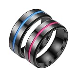 Aotiwe Paar Ringe Pink Blau Ringe Twill-Linien-Design, Rostfreier Stahl Damen 60 (19.1) & Herren 67 (21.3)