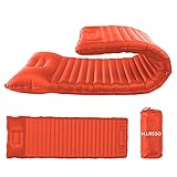 Harsso Luftmatratze Selbstaufblasend, Camping Aufblasbare Isomatte Outdoor, Thermarest Faltbar Schlafmatte, Ultraleicht Hikematte Outdoorbett mit Pumpe für Wandern Strand Reisen Hikenture(Orange)