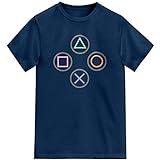Jungen Gamer PS O X - 4 Symbol-Kontoller Buttons T-Shirt Mädchen Kinder T-Shirt Top Gr. 14-15 Jahre, Dunkles Marineb