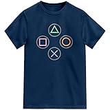 Jungen Gamer PS O X - 4 Symbol-Kontoller Buttons T-Shirt Mädchen Kinder T-Shirt Top Gr. 14-15 Jahre, Dunkles Marineb