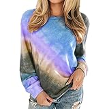 MQYXGS Damen Frühling und Herbst langärmelige reguläre Ärmel Tie Dye Block Farbverlauf lose lässige Pullover Top Rundhals leichte lässige Mode bedruckter Pullover übergroß