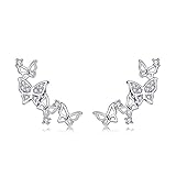 QUKE 925 Sterling Silber Zirkonia Kristall 3D Schmetterling Design Ear Cuff Braut Ohrstecker Ohrring