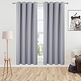 LinTimes Grau Raumverdunkelungs Vorhänge Thermal Öse Fenstervorhänge für lichtblockierende Kinderzimmervorhänge Jalousien für Kinder/Wohnzimmer,132cmx183cm(52x70 inch) 2 er S