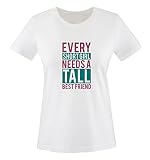 Comedy Shirts - Every Short Girl Needs a Tall Best Friend - Damen T-Shirt - Weiss/Fuchsia-Türkis Gr. L