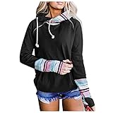 Notinzo Hoodies gestreifter Pullover mit Daumenschnalle, Ärmel mit Kapuze und schrägem Reißverschluss, mit Tasche, Schwarz , 38