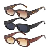 Lidiper 3 Stück Vintage Rechteckige Sonnenbrille für Damen, UV 400 Brille Retro Quadrat Brillen Mode Sonnenbrille für Reise, Fahren Angeln R