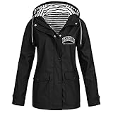 AFFGEQA Wasserdichte Windjacke Damen Einfarbig Sportjacke Funktions-Parka Wasser Winddicht Atmungsaktiv Warm gefüttert für Winter leichte Variante Kapuzenjack