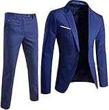 Keskin Anzug Herren Blau Business Slim Fit (XL, Blau)