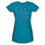 Superman - Frauen Geo Scribbles T-Shirt In Türkis, Large, T