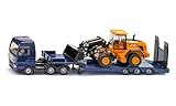 siku 1790, MAN-LKW mit Tieflader und JCB Radlader, 1:87, Metall/Kunststoff, Blau/Gelb, Klappbare Auffahrrampe, Beweglicher L