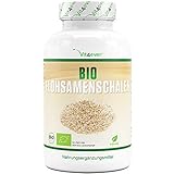 Bio Flohsamenschalen - 365 vegane Kapseln - 3000 mg je Tagesdosis - Premium: 100% Bio Flohsamen aus Indien, 99+% Reinheit, fein gemahlen - Laborgeprüft - Vegan - Nachhaltig angebaut - Ohne Z