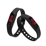 Evansamp Armbanduhr für Damen, rote LED, Unisex, Sport, Fitness, Silikonarmband, Smartwatch, Schw