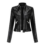 BDCUYAHSKL Rundhals Einfarbig Langarm Mode ReißVerschluss DüNne Lederjacke Herbst Und Winter LäSsige Kurze Slim Fit Jacke Mantel Top D