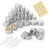 PAMIYO 24 Stücke Set Aluminium Leer Döschen kleine metalldose(Mit 2 Stücke runde Aufkleber)5ml Leere Dosen mit Schraubdeckel für lippenbalsam,Lotion,Creme,Masken,Mini-Kerzen, Kosmetik(Silber)