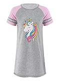 YiZYiF Kinder Mädchen Cartoon Pferd T-Shirt Kurzarm Wende Pailletten Shirt Rundhals Tunika Hemd Shirtskleid Sommer Frühling Schlafanzug Oberteil Tee Top Grau B 134-140/9-10 J