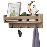 Halcent Kleiderhaken Wandgarderobe Holz Wandregal, Wand Garderobenhaken Schlüsselbrett Briefen Zeitungs Zeitschriften Halter mit 4 Garderobe Hak