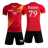 Personifizieren Fußball Trikot Kinder Jungs mit Namen Nummber Team Logo Home Auswärts Trikot with Sponsor T-Shirt (rot)
