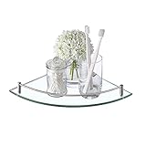 KES Duschablage Glas Eckregal Glasregal 7 mm Hartglas Glasablage für Badezimmer Regal Wandregal Dusche mit Regalträger Ecke Badregal Wandmontage Gebürstet, BGS2101A-2