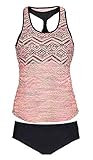LA ORCHID Laorchid Damen Tankini Zweiteiler Push Up Zweiteiliger Badeanzug gepolstert bademode high Waist Badeanzug Bikini Sportlich Rosa XL