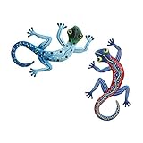 Metall-Gecko, Wanddekoration, Eidechse, Kunst-Ornament, zum Aufhängen für Garten, Veranda, Terrasse, Rasen, Zaun, Wand, 2 Stück