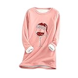 Blingko Damen Pullover Sexy Sweater mit Rotweinglas Druck Langarmshirt Fleece Sweatshirt Hochwertige Longpullover Crew Neck Winterpulli Langarm Elegant Oberteil Warm Top