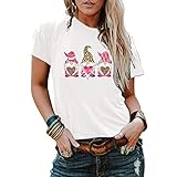 Valentinstag Tshirt Damen Drucken GNOME Sweatshirt Sommer Kurzarm T-Shirts Bluse Rundhals Oberteile Vintage Tuniken Tops Lässige Valentinsshirt Coole Partnerlook Streetw