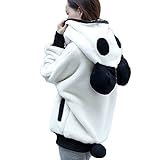 Damen Netter BäR Ohr Panda Winter Warme Hoodie Mantel Frauen Kapuzenjacke Oberbekleidung Herbst Und PlüSch Pullover Mit Kapuze(Weiß,M)