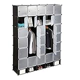 Relaxdays, schwarz XXL Kleiderschrank Stecksystem, 25 Fächer, groß, 5 Kleiderstangen, Schlafzimmerschrank HxB 234x180 cm, S