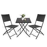 Polyrattan Balkonset Balkonmöbel Set 3 Teilig Rattan Gartenmöbel Set Bistroset, klappbarer Sitzgarnitur, Garten Sitzgruppe Tisch und 2 Stü