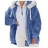 Fleecejacke Damen Teddyfell GefüTtert Strickjacke Damen Cardigan Grobstrick Mit Kapuze Dicker Warm Wintermantel GefüTtert Outwear Herbst Winter Gestrickt Winterjacke Einfarbig Langarm H