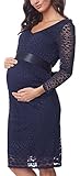 Be Mammy Damen Umstandskleid Maternity Schwangerschaftskleid BE20-209 (Marine, XXL)