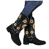 Damen Stiefeletten Biker Boots - Dasongff Winterschuhe Bestickte Stiefel Damen Mittelhoher Stiefel Frauen Bequem Buckle Winterboots, Schnee Winterstiefel, Draussen Winterschuhe Schlup