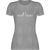 Katzenbesitzer Geschenk Katze - Herzschlag Katze - XXL - Grau meliert - Katzen t-Shirt - L191 - Tailliertes Tshirt für Damen und Frauen T-S