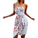 BOOMJIU Kleider Damen Sommer Wrap Partykleid Mode Sexy Boho Blumen Einer Schulterfrei Ärmellos Kleid Cocktailkleid Strandkleid Partykleid Freizeitk