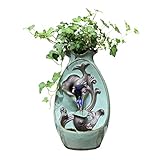 Zimmerbrunnen Keramikvase Fisch Indoor Tischplatte Wasserbrunnen Dreistufiger Wasserfall Dekorativer Brunnen 15' Hoch für Tisch Schreibtisch Büro Zuhause Schlafzimmer Indoor Entspannung Desktop-B