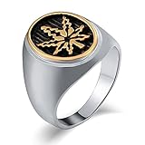 Agobel Ehering Edelstahl Damen, Ringe Vintage Edelstahl Punk Ringe Ovales Ahornblatt Gold Größe 67 (21.3)