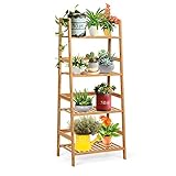 COSTWAY 4 Etagen Standregal Holz Bücherregal Leiterregal Pflanzenregal Balkonregal Blumenregal Treppenregal Baderegal Eckeregal Holzregal Stufenregal 48x32x115cm (Natur)