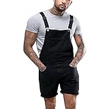 XUEbing Herren-Overall, kurze Jeans, leicht, lässig, mit Knopfloch, Strampelanzug, Streetwear, Straps-Hose mit Tasche, Schwarz , 34-37