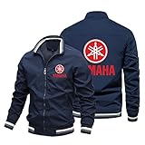 XPRINT Herrenjacke Lässiger Mantel mit Stehkragen 3D gedruckt für Yamaha Workwear Sports Top Field Jacket Klassische Jacken mit durchgehendem Reißverschluss(Color:Dark Blue,Size:XL)