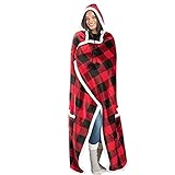 JWYing Decke Hoodie Neue extra Lange Kapuzendecke for Frauen Männer Winter-Sweatshirt Hoodie faul Fernseher Plaid-Decke-Mantel des Miko-Halloween-Kleides (Color : Plaid red, Size : 132cmx182cm)