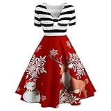 MOKBAY Damen Kleider Weihnachten Print Patchwork Gestreiftes Vintage Maxikleid Festliche Kleider Für Damen Long Skirts for Damen Kleider Prinzessin Kleid Mädchen Rock Das Allerb