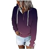 Damen Kapuzenpullover Lose Farbverlauf Print Langarmshirt Streetwear Spleißen Mit Kapuze Stehkragen Tasche Langarm Pullover Top