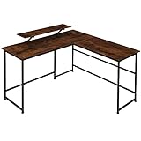 tectake 800929 Schreibtisch in L-Form, Eckschreibtisch mit beweglichem Monitoraufsatz, Industrial Design, 140 x 130 cm, schwarzes Metallgestell (Dunkelbraun | Nr. 404229)
