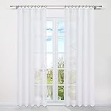 HongYa 1er-Pack Uni Gardine Transparenter Voile Schal Vorhang mit Kräuselband H/B 175/145 cm Weiß