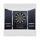CHUANGRUN Elektronisches Sport-Dartscheiben-Set mit LED-Scoring-Displays, Holztür Doppelwandige elektrische Dart-Maschinenaufbewahrung für 12 Darts, 27 Spiele und 243 Varianten, 6 Darts, 24 E