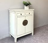 OPIUM OUTLET Vintage Hoch-Kommode chinesisch Asia Hochzeitsschrank Sideboard Schrank orientalisch Anrichte beige Creme Weiss Wohnzimmer Schlafzimmer E