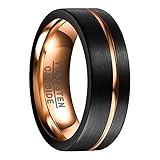 NUNCAD Ring Damen/Herren 8mm breit schwarz+Rosegold, Fashion Ring für Hochzeit, Verlobung und Alltag, Größe 53(16.9)