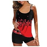 unilarinna Tankini Damen bauchweg Bademode Set zweiteilig Push up mit Einstellbarer Bikinislip Top Soft Cups Plus Size Bikini Digitaldruck Strand Split Sling Badeanzug